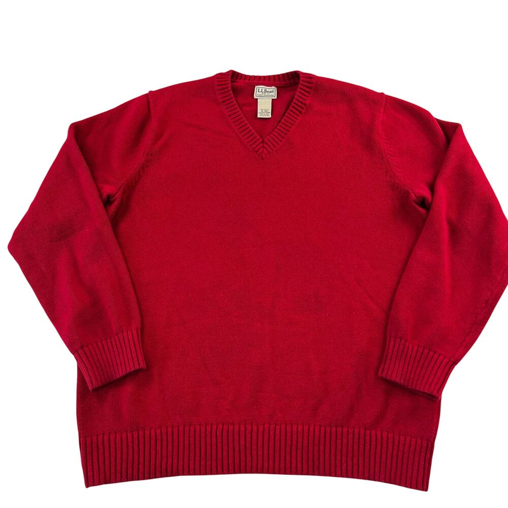 L.L. Bean V-neck red Cotton Knit sweater men’s size LT Large Tall